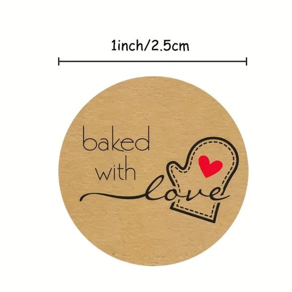 NEW 500 Stickers Baked with Love Kraft Paper Oven Mitt Stickers - Brown - Picture 2 of 4
